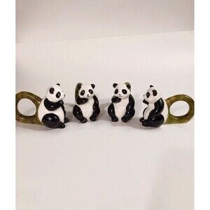 Rare Vintage Panda Bear Napkin Ring Set of 4 Made In Taiwan